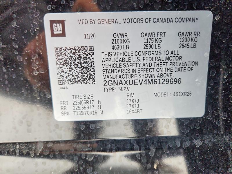 2021 Chevrolet Equinox მანქანა იყიდება აუქციონზე, vin: 2GNAXUEV4M6129696, აუქციონის ნომერი: 76744515