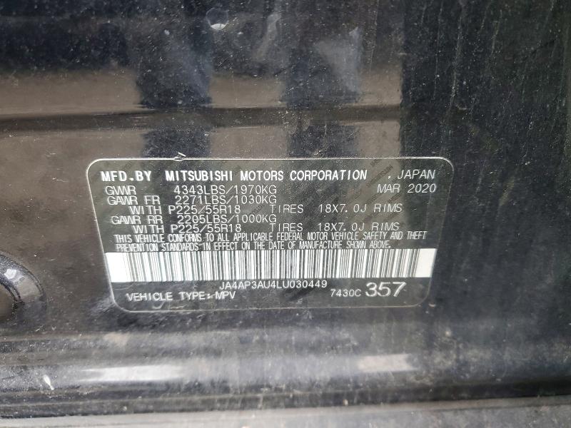 Aukcja sprzedaży 2020 Mitsubishi Outlander, vin: JA4AP3AU4LU030449, numer aukcji: 77348175