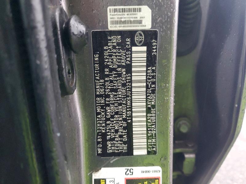98452895 :رقم المزاد ، 4T1B11HK6JU132185 vin ، 2018 Toyota Camry مزاد بيع
