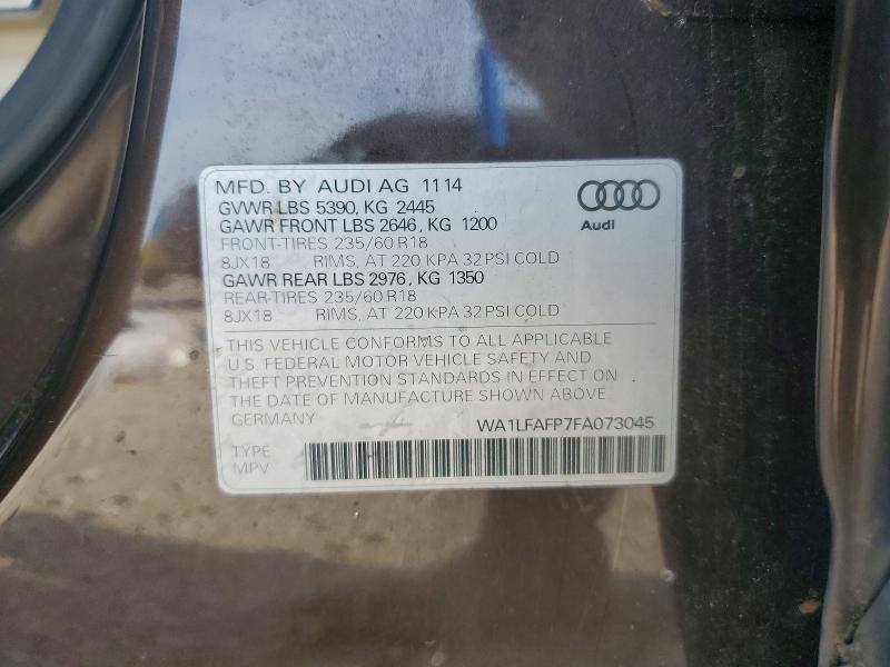 Продажа на аукционе авто 2015 Audi Q5 Premium, vin: WA1LFAFP7FA073045, номер лота: 76939265