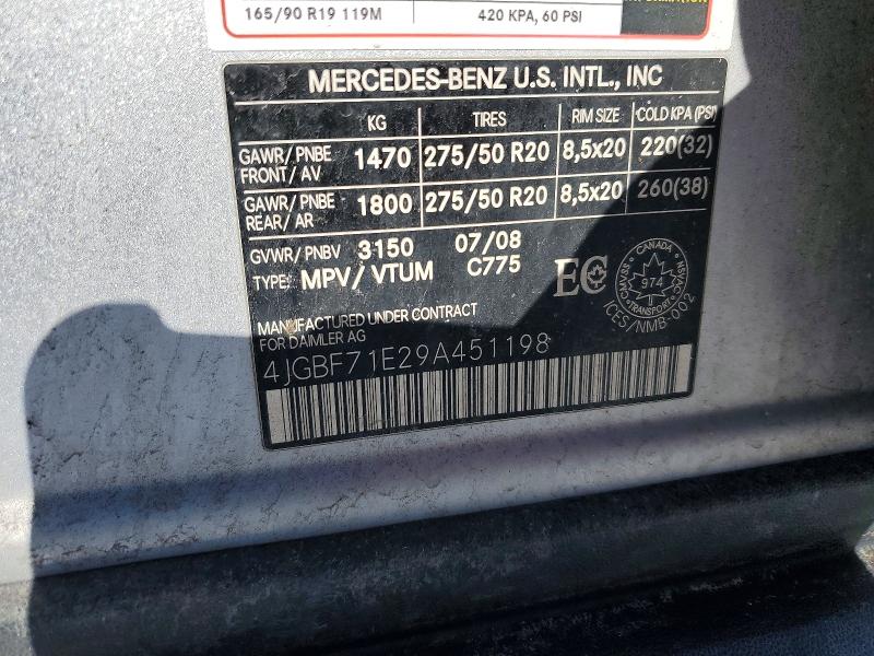 Aukcja sprzedaży 2009 Mercedes-benz Gl, vin: 4JGBF71E29A451198, numer aukcji: 78689575