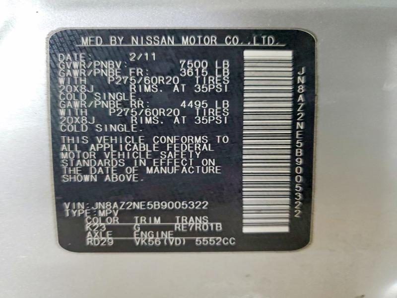 Aukcja sprzedaży 2011 Infiniti Qx56, vin: JN8AZ2NE5B9005322, numer aukcji: 78051715