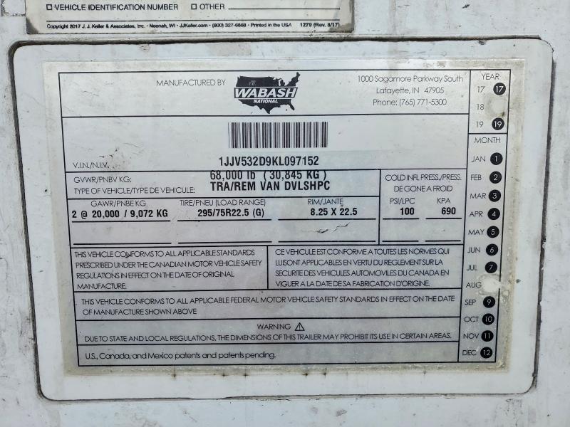 Aukcja sprzedaży 2019 Wabash Wabash Dry, vin: 1JJV532D9KL097152, numer aukcji: 78374465
