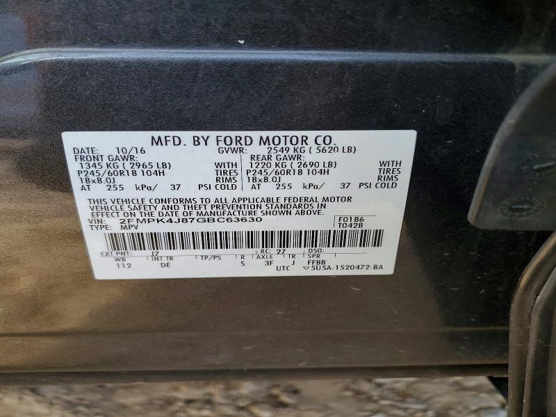 2016 Ford Edge მანქანა იყიდება აუქციონზე, vin: 2FMPK4J87GBC63630, აუქციონის ნომერი: 77239345