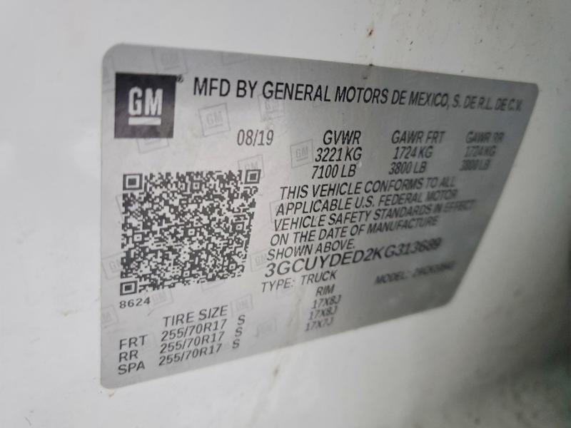 Продаж на аукціоні авто 2019 Chevrolet Silverado, vin: 3GCUYDED2KG313689, номер лоту: 74757935