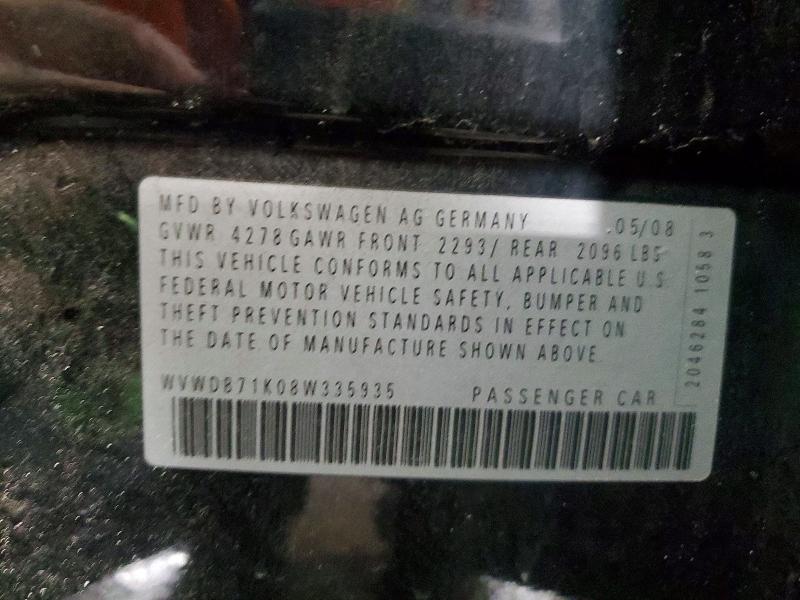 79202225 :رقم المزاد ، WVWDB71K08W335935 vin ، 2008 Volkswagen Rabbit مزاد بيع