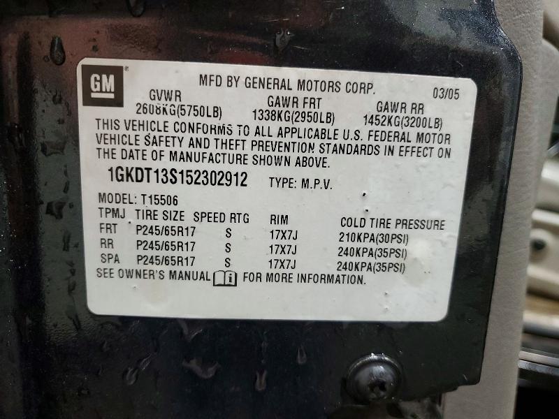76615365 :رقم المزاد ، 1GKDT13S152302912 vin ، 2005 Gmc Envoy مزاد بيع