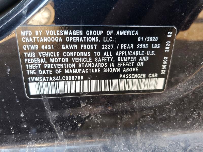 Продаж на аукціоні авто 2020 Volkswagen Passat, vin: 1VWSA7A34LC008786, номер лоту: 77165055