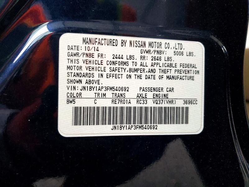Продажа на аукционе авто 2015 Infiniti Q70 3.7, vin: JN1BY1AP3FM540692, номер лота: 76365425