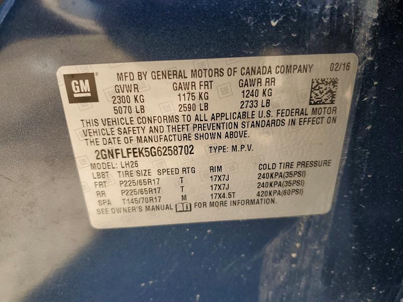2016 Chevrolet Equinox მანქანა იყიდება აუქციონზე, vin: 2GNFLFEK5G6258702, აუქციონის ნომერი: 79533725
