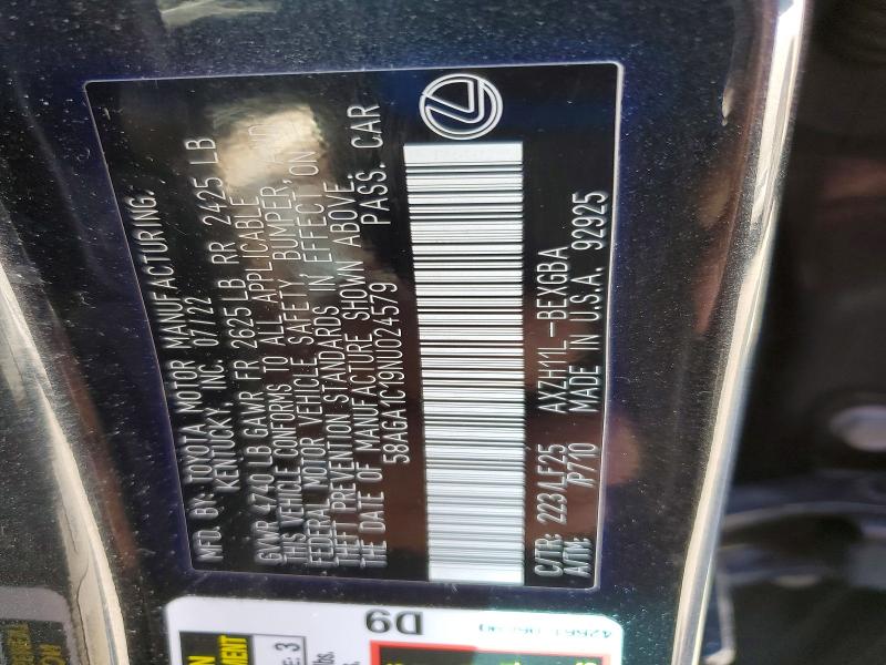 Продажа на аукционе авто 2022 Lexus Es 300h, vin: 58AGA1C19NU024579, номер лота: 79093065