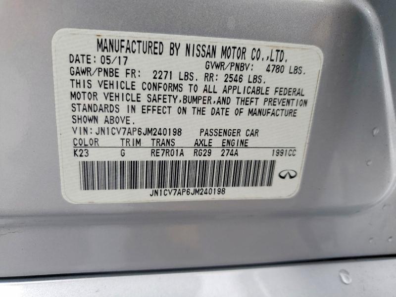 76393935 :رقم المزاد ، JN1CV7AP6JM240198 vin ، 2018 Infiniti Q50 مزاد بيع
