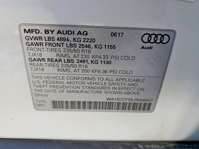 Aukcja sprzedaży 2018 Audi Q3, vin: WA1ECCFS5JR008027, numer aukcji: 76234155