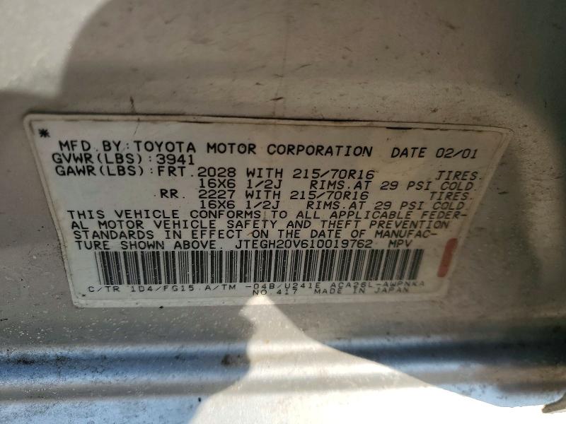Aukcja sprzedaży 2001 Toyota Rav4, vin: JTEGH20V610019762, numer aukcji: 76041015