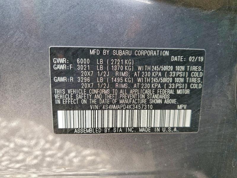 Aukcja sprzedaży 2019 Subaru Ascent, vin: 4S4WMAPD4K3457310, numer aukcji: 77711965