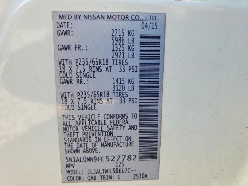 Aukcja sprzedaży 2015 Infiniti Qx60, vin: 5N1AL0MN9FC527782, numer aukcji: 75832755