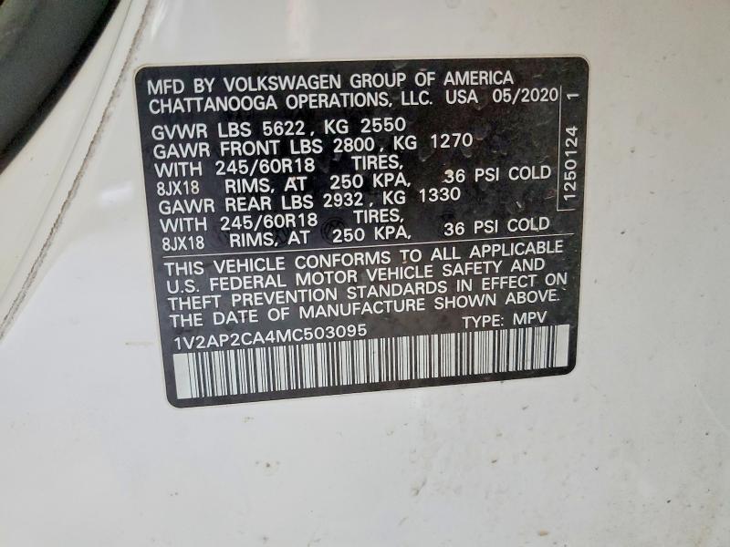 Aukcja sprzedaży 2021 Volkswagen Atlas, vin: 1V2AP2CA4MC503095, numer aukcji: 54886856