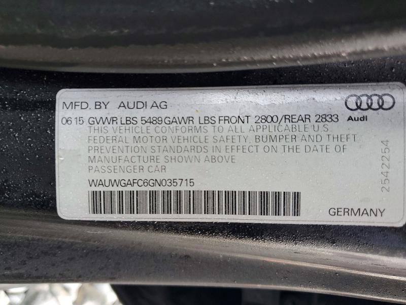 2016 Audi A7 მანქანა იყიდება აუქციონზე, vin: WAUWGAFC6GN035715, აუქციონის ნომერი: 77228765