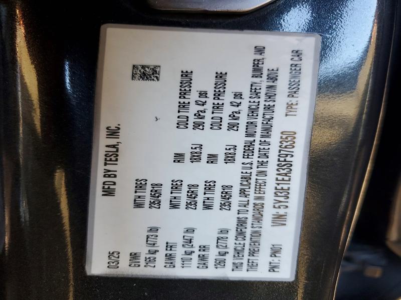 2025 Tesla Model 3 მანქანა იყიდება აუქციონზე, vin: 5YJ3E1EA3SF976350, აუქციონის ნომერი: 77609045