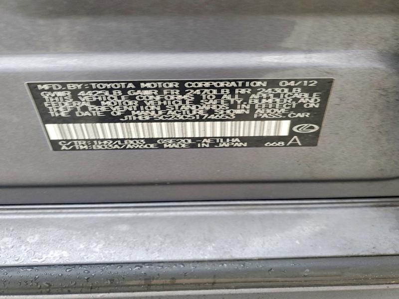 77845585 :رقم المزاد ، JTHBF5C23C5174653 vin ، 2012 Lexus Is مزاد بيع