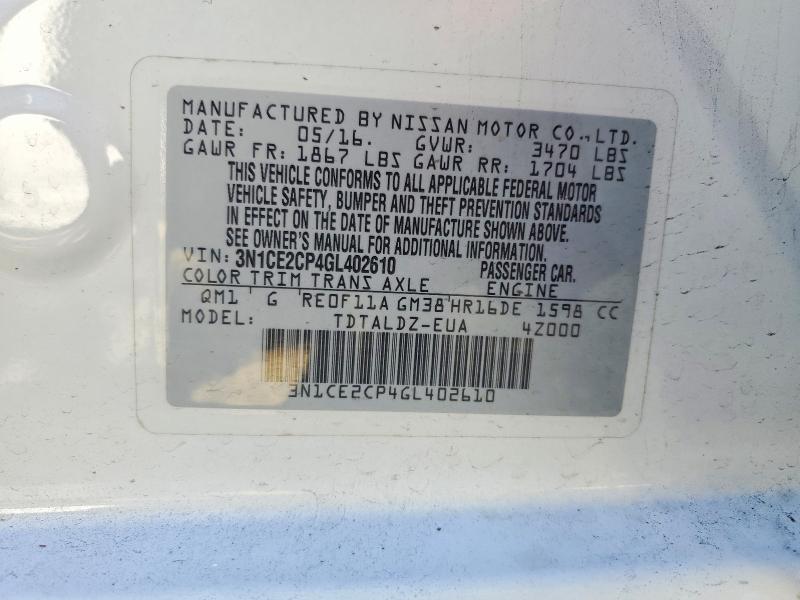 75833965 :رقم المزاد ، 3N1CE2CP4GL402610 vin ، 2016 Nissan Versa Note مزاد بيع