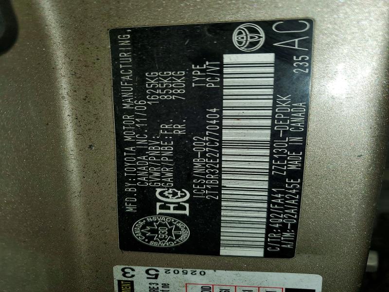 75176065 :رقم المزاد ، 2T1BR32E27C770404 vin ، 2007 Toyota Corolla مزاد بيع