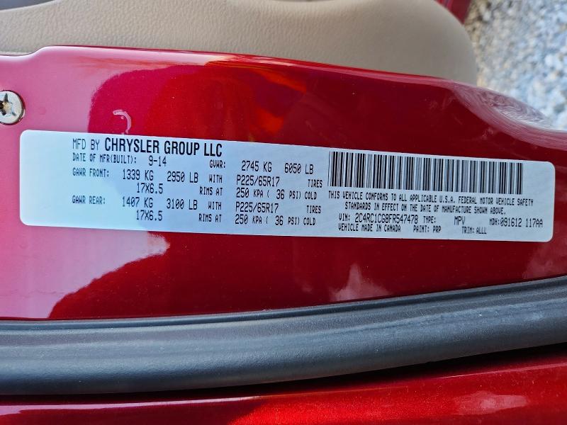 2015 Chrysler Town & Country მანქანა იყიდება აუქციონზე, vin: 2C4RC1CG8FR547478, აუქციონის ნომერი: 80240705