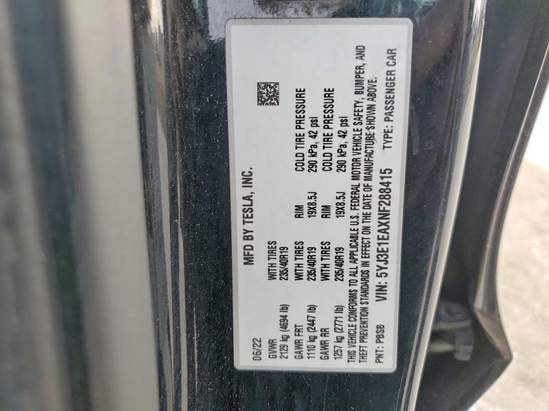 Aukcja sprzedaży 2022 Tesla Model 3, vin: 5YJ3E1EAXNF288415, numer aukcji: 78693515