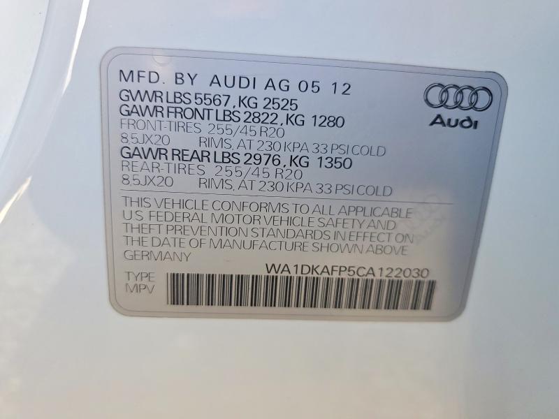 Продажа на аукционе авто 2012 Audi Q5, vin: WA1DKAFP5CA122030, номер лота: 77292625