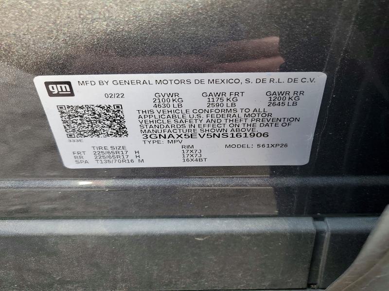 Aukcja sprzedaży 2022 Chevrolet Equinox, vin: 3GNAX5EV5NS161906, numer aukcji: 75978635