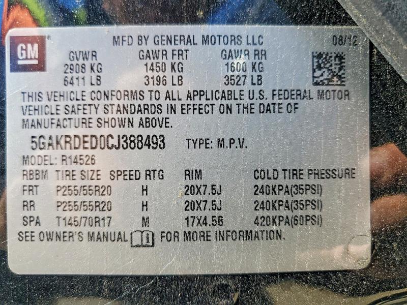 2012 Buick Enclave მანქანა იყიდება აუქციონზე, vin: 5GAKRDED0CJ388493, აუქციონის ნომერი: 76201535