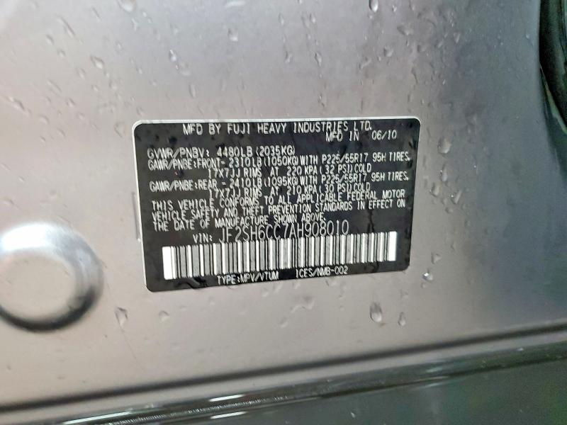 2010 Subaru Forester მანქანა იყიდება აუქციონზე, vin: JF2SH6CC7AH908010, აუქციონის ნომერი: 76436585