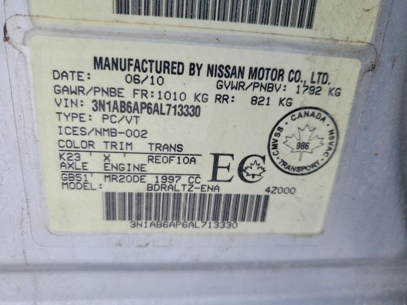 Продаж на аукціоні авто 2010 Nissan Sentra, vin: 3N1AB6AP6AL713330, номер лоту: 76224705