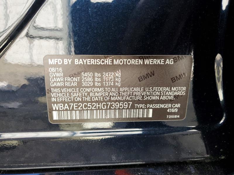 2017 Bmw 740 მანქანა იყიდება აუქციონზე, vin: WBA7E2C52HG739597, აუქციონის ნომერი: 77327725