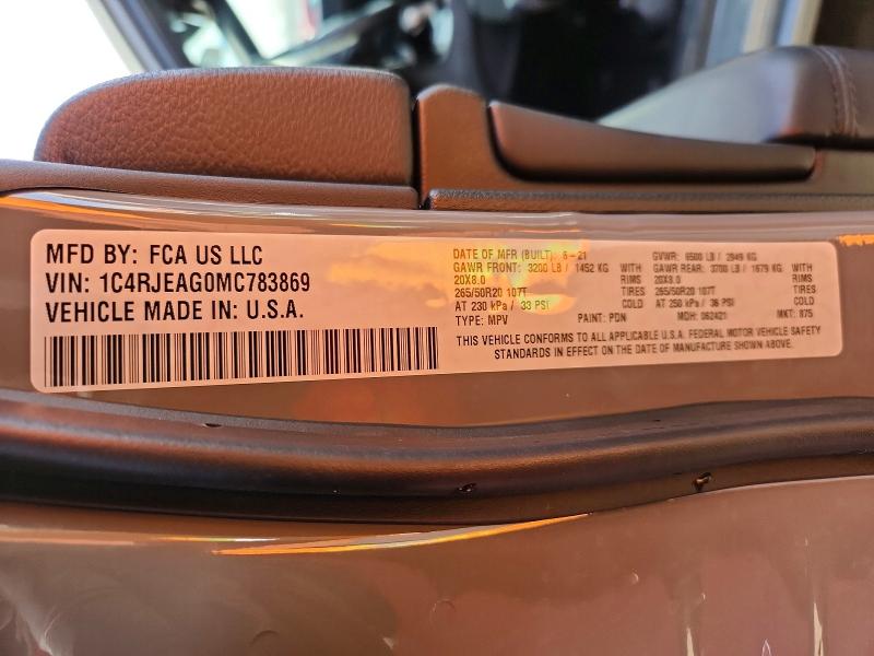 76649185 :رقم المزاد ، 1C4RJEAG0MC783869 vin ، 2021 Jeep Grand Cherokee مزاد بيع