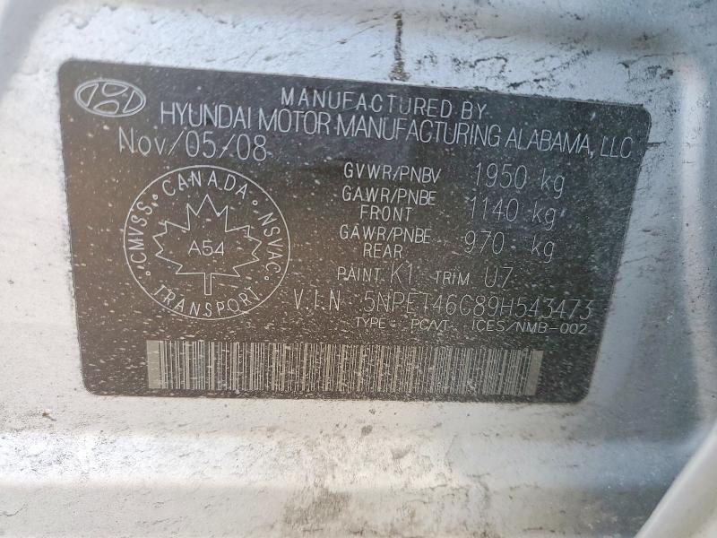 2009 Hyundai Sonata მანქანა იყიდება აუქციონზე, vin: 5NPET46C89H543473, აუქციონის ნომერი: 79412565