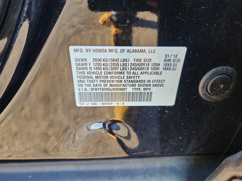 Aukcja sprzedaży 2018 Honda Pilot, vin: 5FNYF6H55JB009087, numer aukcji: 76349395