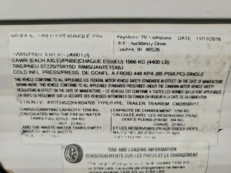 Продаж на аукціоні авто 2017 Keystone Coleman, vin: 4YDT28522HH934705, номер лоту: 76170155