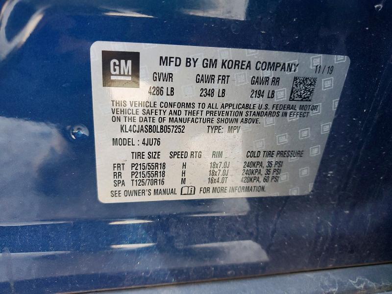 Aukcja sprzedaży 2020 Buick Encore, vin: KL4CJASB0LB057252, numer aukcji: 41637606