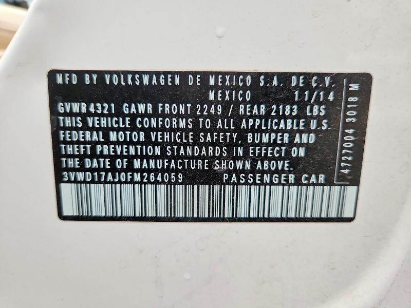 75498285 :رقم المزاد ، 3VWD17AJ0FM264059 vin ، 2015 Volkswagen Jetta مزاد بيع