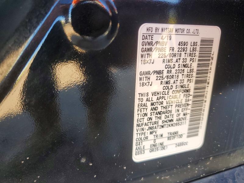 2019 Nissan Rogue მანქანა იყიდება აუქციონზე, vin: JN8AT2MT2KW265311, აუქციონის ნომერი: 77777315