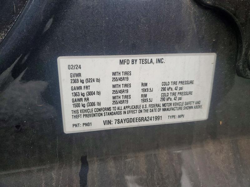 79293205 :رقم المزاد ، 7SAYGDEE6RA241991 vin ، 2024 Tesla Model Y مزاد بيع
