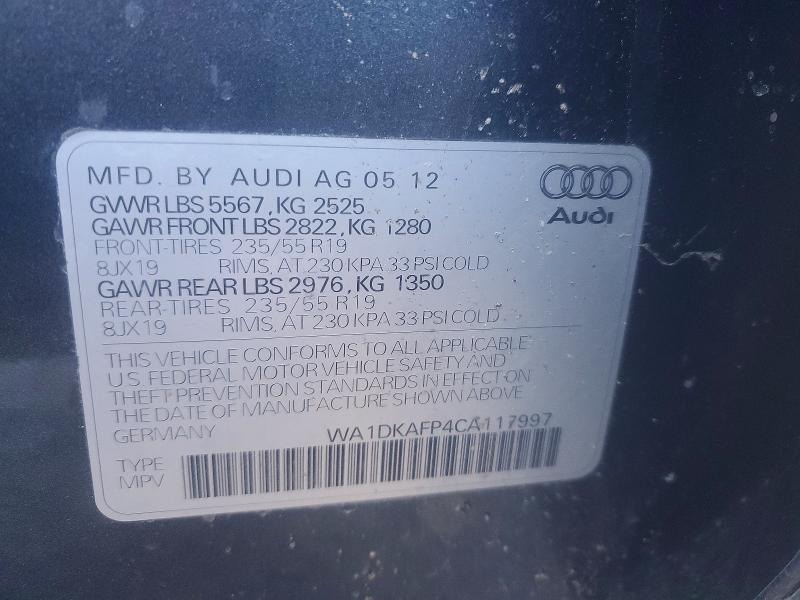 77302995 :رقم المزاد ، WA1DKAFP4CA117997 vin ، 2012 Audi Q5 مزاد بيع