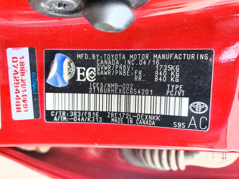 Продажа на аукционе авто 2016 Toyota Corolla, vin: 2T1BURHEXGC654201, номер лота: 77268045