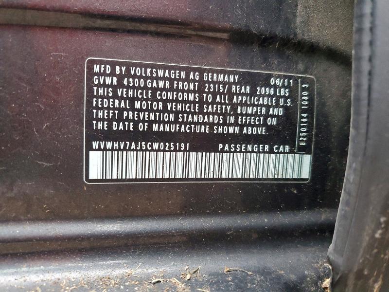 Aukcja sprzedaży 2012 Volkswagen Gti, vin: WVWHV7AJ5CW025191, numer aukcji: 75060025