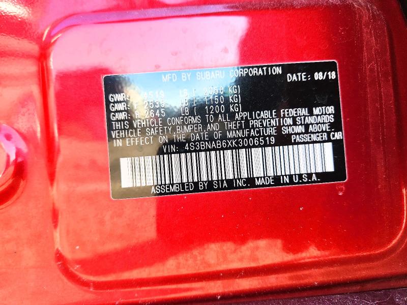 2019 Subaru Legacy მანქანა იყიდება აუქციონზე, vin: 4S3BNAB6XK3006519, აუქციონის ნომერი: 78510835