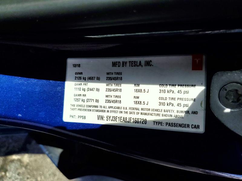 Продаж на аукціоні авто 2018 Tesla Model 3, vin: 5YJ3E1EA8JF160720, номер лоту: 77629365