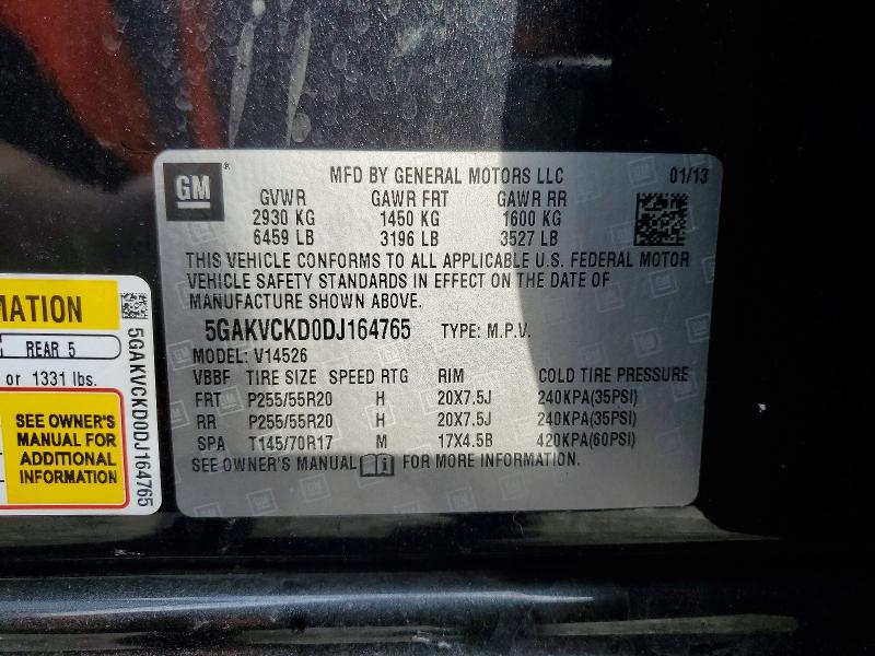 78031445 :رقم المزاد ، 5GAKVCKD0DJ164765 vin ، 2013 Buick Enclave مزاد بيع