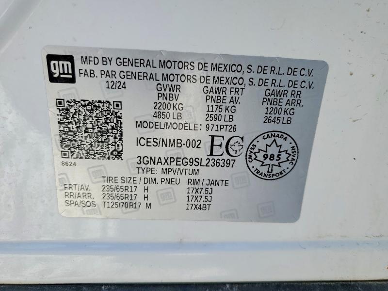 75752845 :رقم المزاد ، 3GNAXPEG9SL236397 vin ، 2025 Chevrolet Equinox مزاد بيع