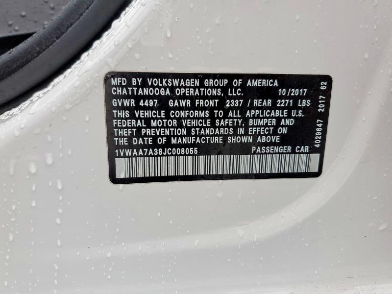 77551625 :رقم المزاد ، 1VWAA7A38JC008055 vin ، 2018 Volkswagen Passat مزاد بيع